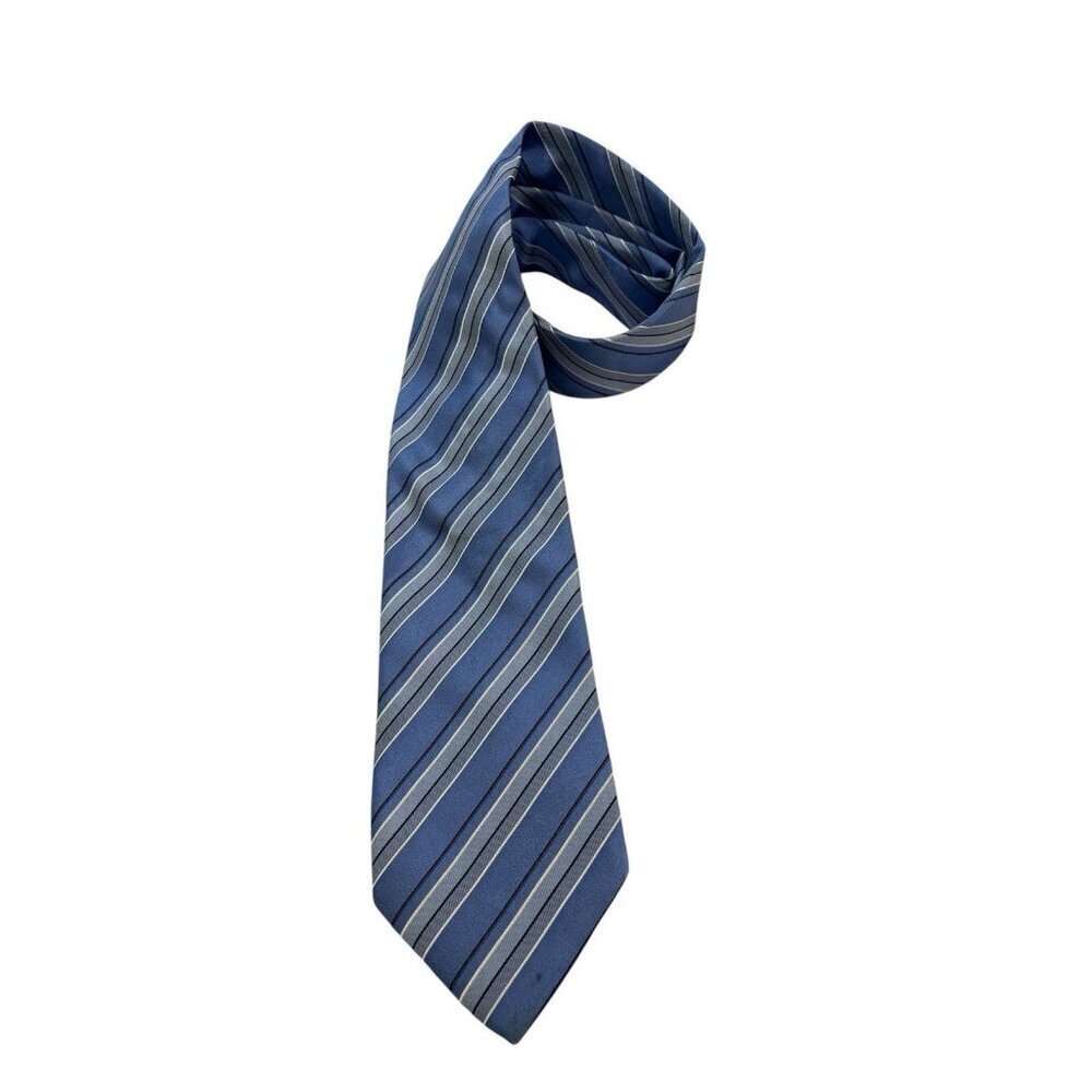 HUGO BOSS Men's 100% Silk Necktie LUXURY Tie Navy Striped 75” Long Made in Italy